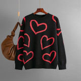 Round Neck Heart Color Block Knit Sweater