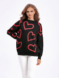 Round Neck Heart Color Block Knit Sweater