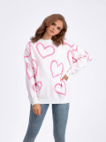 Round Neck Heart Color Block Knit Sweater