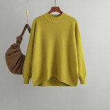 Solid Color High Neck Knitted Sweater for Women