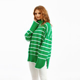 Striped High Neck Loose Fit Sweater for Women