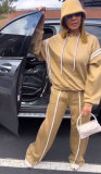 Ribbon Patchwork Hooded Hoodies Pants Two-Piece Tracksuit
