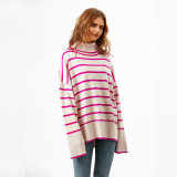 Striped High Neck Loose Fit Sweater for Women