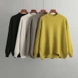 Solid Color High Neck Knitted Sweater for Women