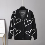 Heart Patterned Short Cardigan Sweater for Women