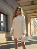 Feather-Detail Color Block Dress