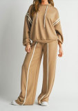 Ribbon Patchwork Hooded Hoodies Pants Two-Piece Tracksuit