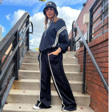 Ribbon Patchwork Hooded Hoodies Pants Two-Piece Tracksuit