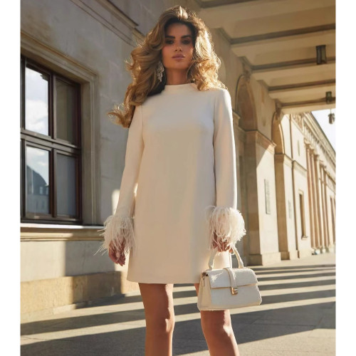 Feather-Detail Color Block Dress