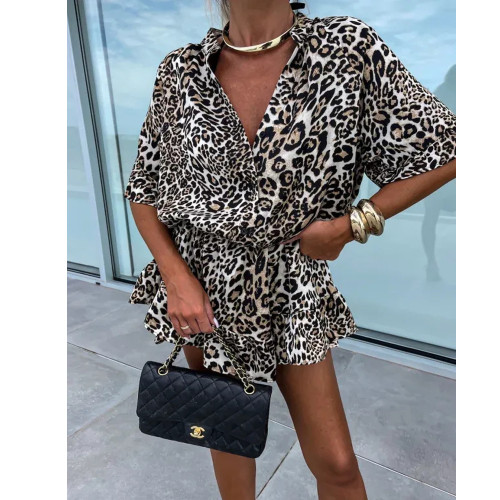 Trendy Leopard Print Jumpsuit Dress