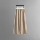 V-Neck Color Block Knit Sweater and Loose Wide-Leg Pants Set for Women
