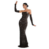 Rhinestone-Embellished One-Shoulder Maxi Dress