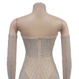 Rhinestone-Embellished One-Shoulder Maxi Dress