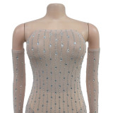 Rhinestone-Embellished One-Shoulder Maxi Dress