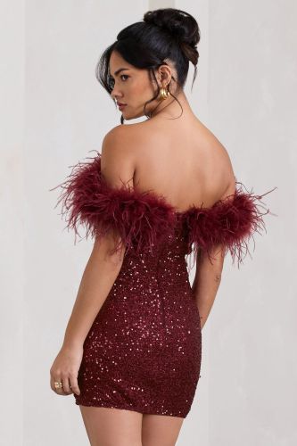 Strapless Bodycon Dress with Feathers and Sequins for Elegant Parties