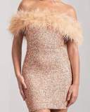 Strapless Bodycon Dress with Feathers and Sequins for Elegant Parties