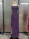 Off-Shoulder Bodycon High-Slit Shimmering Dress