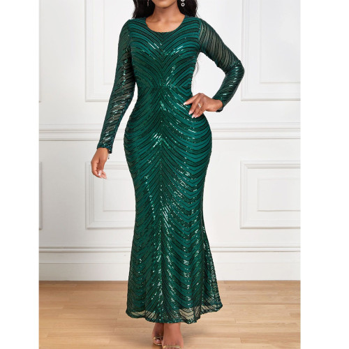 legant Long Sequin Evening Dress