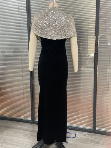 Sequin Evening Gown with High Slit and Mermaid Tail Design