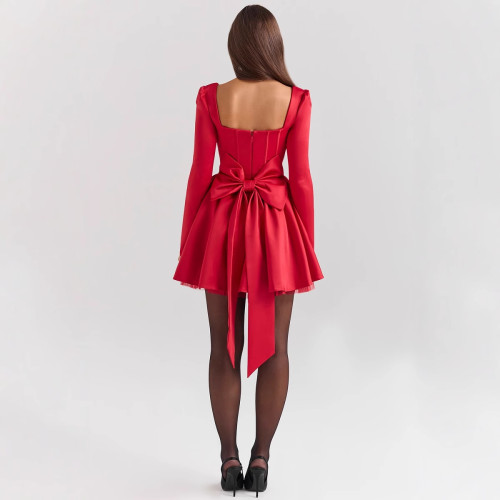 Square Neckline and Fishtail Velvet Corset-Style Dress