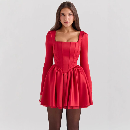 Square Neckline and Fishtail Velvet Corset-Style Dress