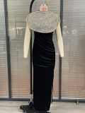 Sequin Evening Gown with High Slit and Mermaid Tail Design