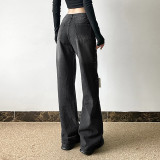 Wide Leg Black Loose Rhinestone Embellished Denim Pants for women jeans