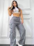 Women Pocket Solid Cargo Pants