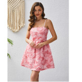 3D Rose Embroidered Sweetheart Cami Tie Dress
