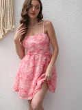 3D Rose Embroidered Sweetheart Cami Tie Dress