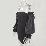 Sexy Off-Shoulder Versatile Bodycon Dress with Lantern Sleeves