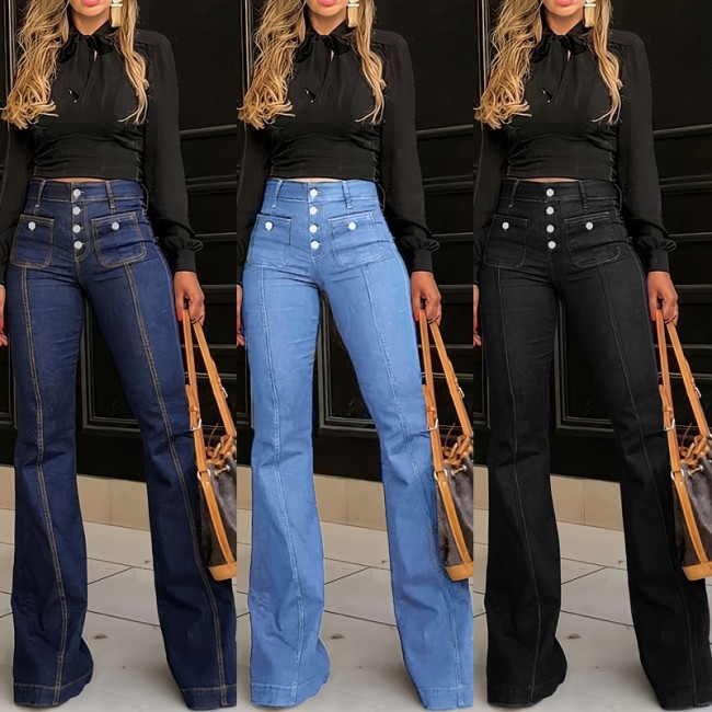 High-Waisted Button-Fly Flared Jeans for Women