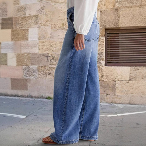Casual Stretchy Straight Pants Wide-Leg Jeans for Women