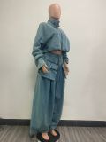 Wide-Leg Loose-Fit Denim Two-Piece Set