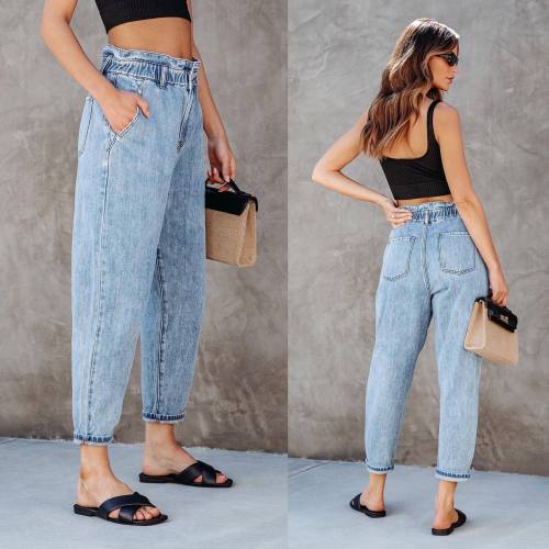 High waist Straight Pencil Pants Loose Denim cropped pants women's jeans