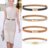 Adjustable Leather Waist Belt with Locking Buckle for Women