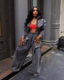Wide-Leg Loose-Fit Denim Two-Piece Set
