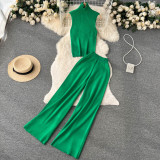 Women’s Knit Set Long Cardigan Turtleneck Sweater & Wide-Leg Pants