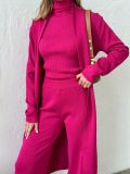 Women’s Knit Set Long Cardigan Turtleneck Sweater & Wide-Leg Pants