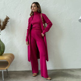 Women’s Knit Set Long Cardigan Turtleneck Sweater & Wide-Leg Pants