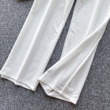 Denim Patchwork Short Sleeve T-Shirt with High-Waisted Slim Fit Wide-Leg Pants