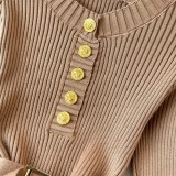 Knit Crew Neck Dress with Waist Belt Bodycon Sweater Dress