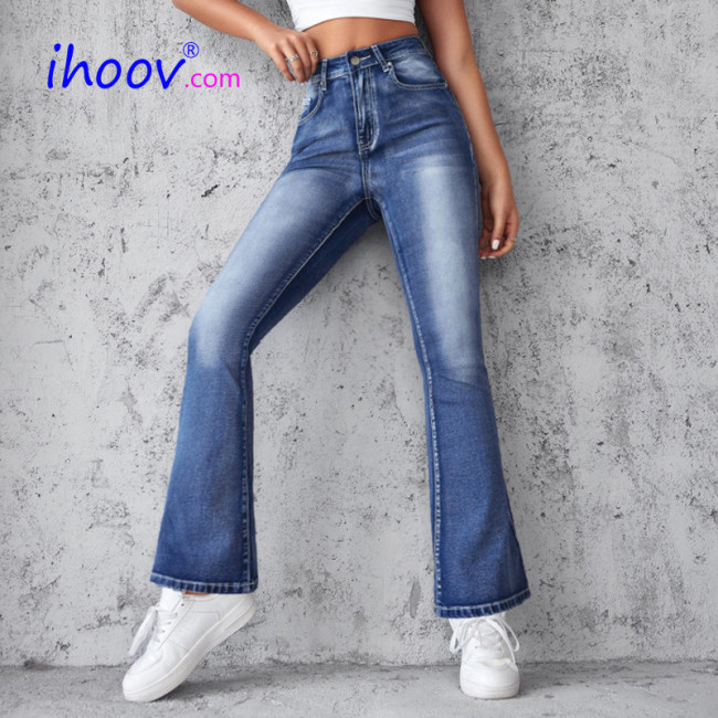 Washed Denim flared pants women's jeans
