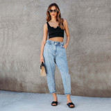 High waist Straight Pencil Pants Loose Denim cropped pants women's jeans