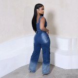 Retro Wide-Leg Multi-Pocket Vest Set