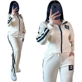 Striped Slimming Top & Wide-Leg Pants Casual Sports Set