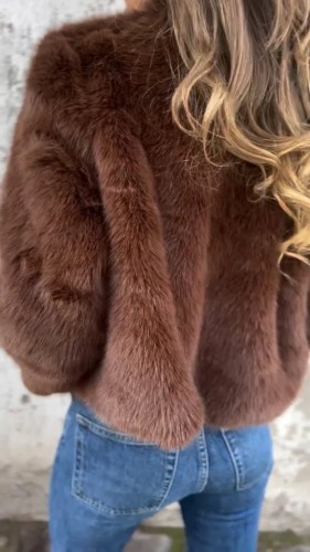 Faux Fur High Neck Zip-Up Casual Jacket for Women