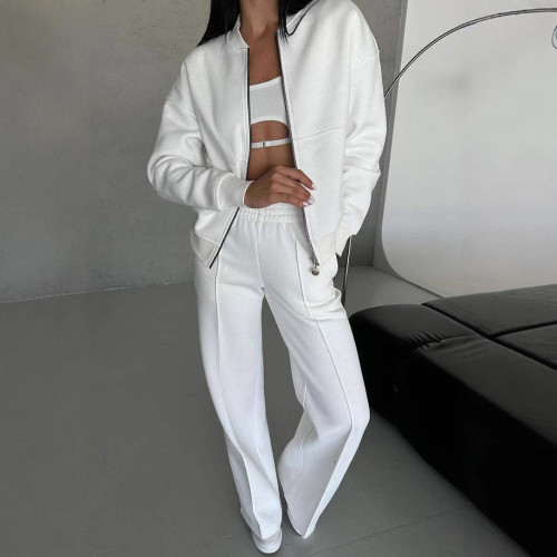 Zip-Up Jacket and Wide-Leg Pants Set for Women