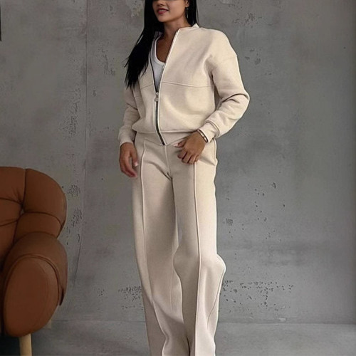 Zip-Up Jacket and Wide-Leg Pants Set for Women