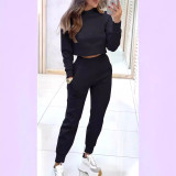 Slim-Fit High Neck Long Sleeve Casual Set for Women